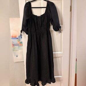 NWOT Black midi dress with square neckline and 3-4 sleeves. Empire waist. Sz 14.